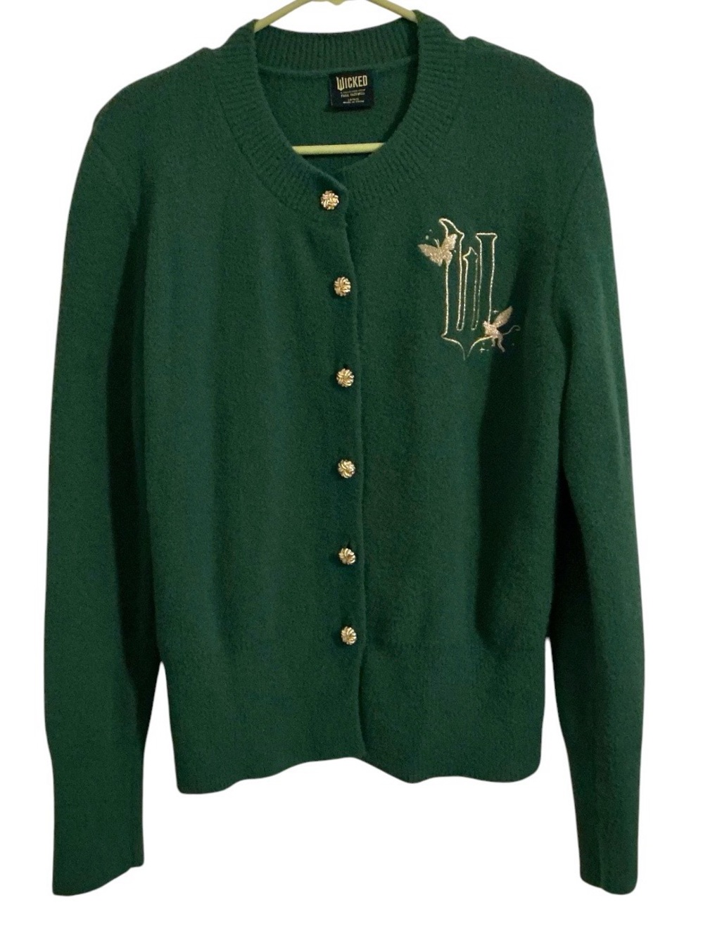 Wicked Paul Tazewell Cardigan Sweater L Emerald Green Gold Embroidered Button Oz